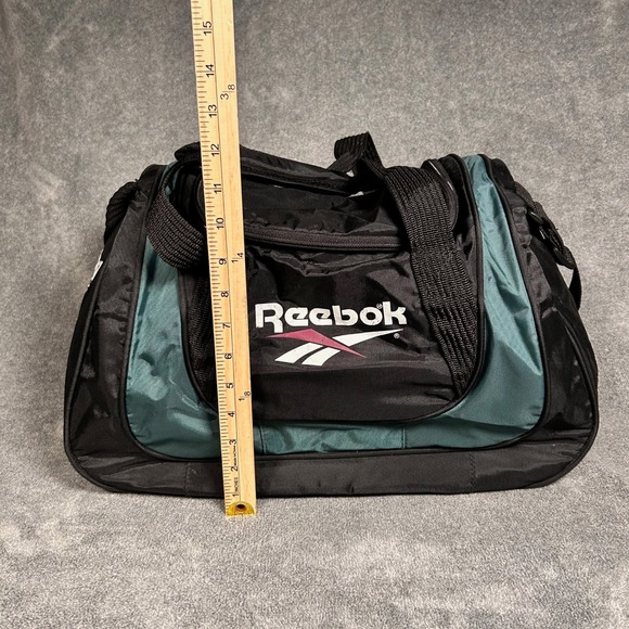 Vintage 1993 Reebok Duffle Bag Black Teal Nylon Gym Travel Vector Logo RN 69421 - Picture 3 of 12